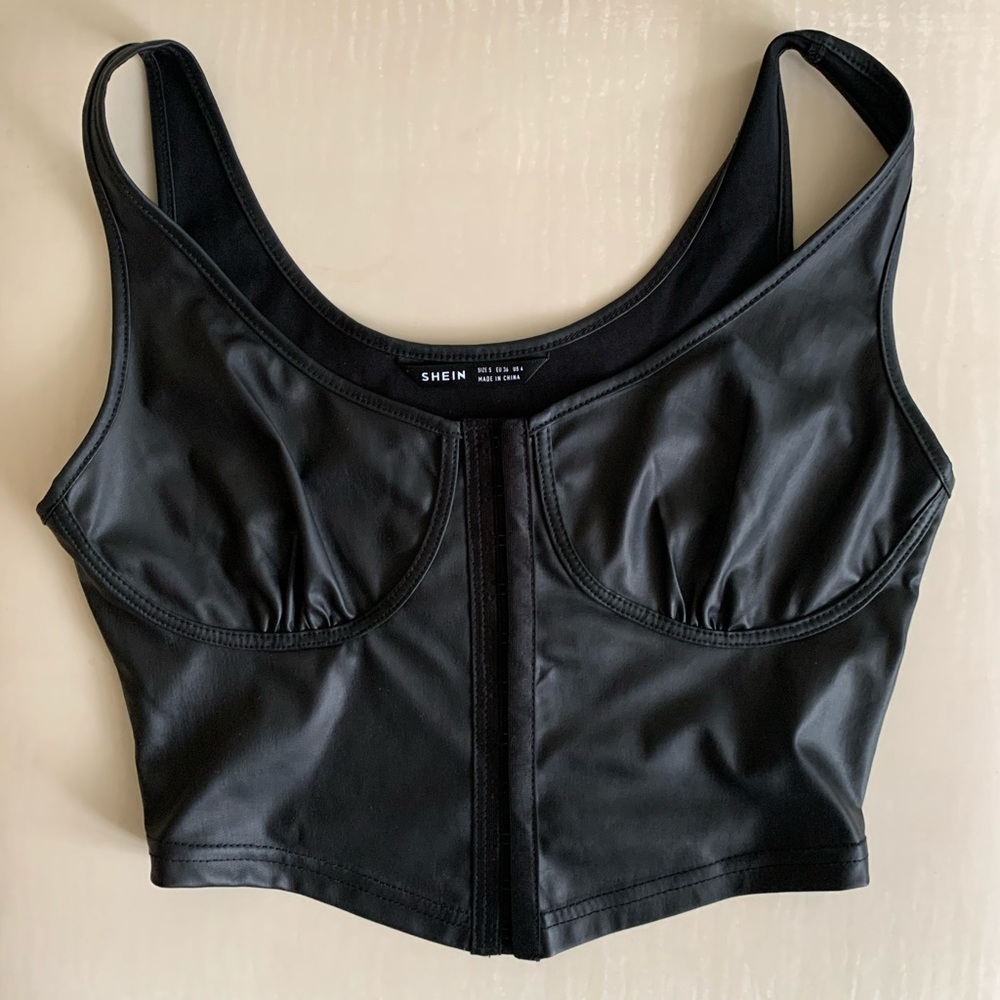Shein black leather corset top